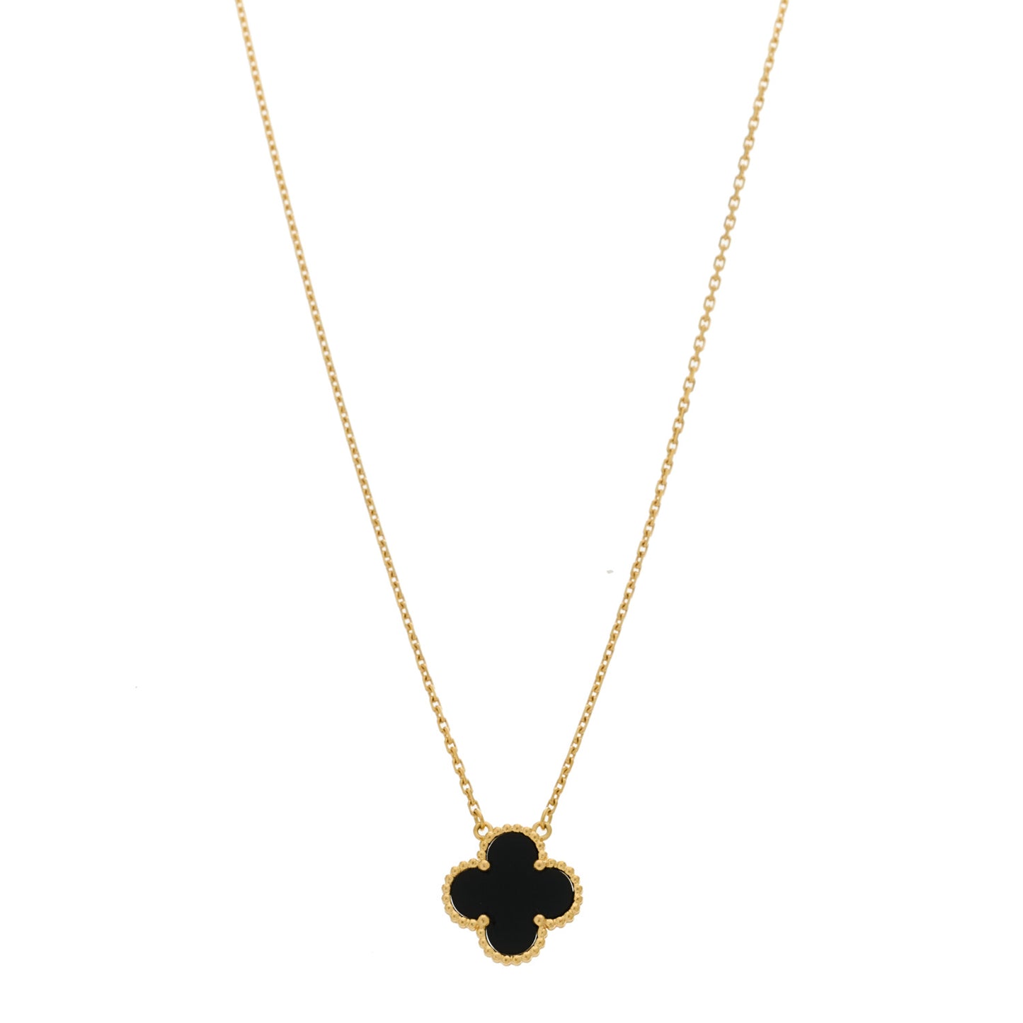 18K Yellow Gold Black Onyx Vintage Alhambra Pendant Necklace