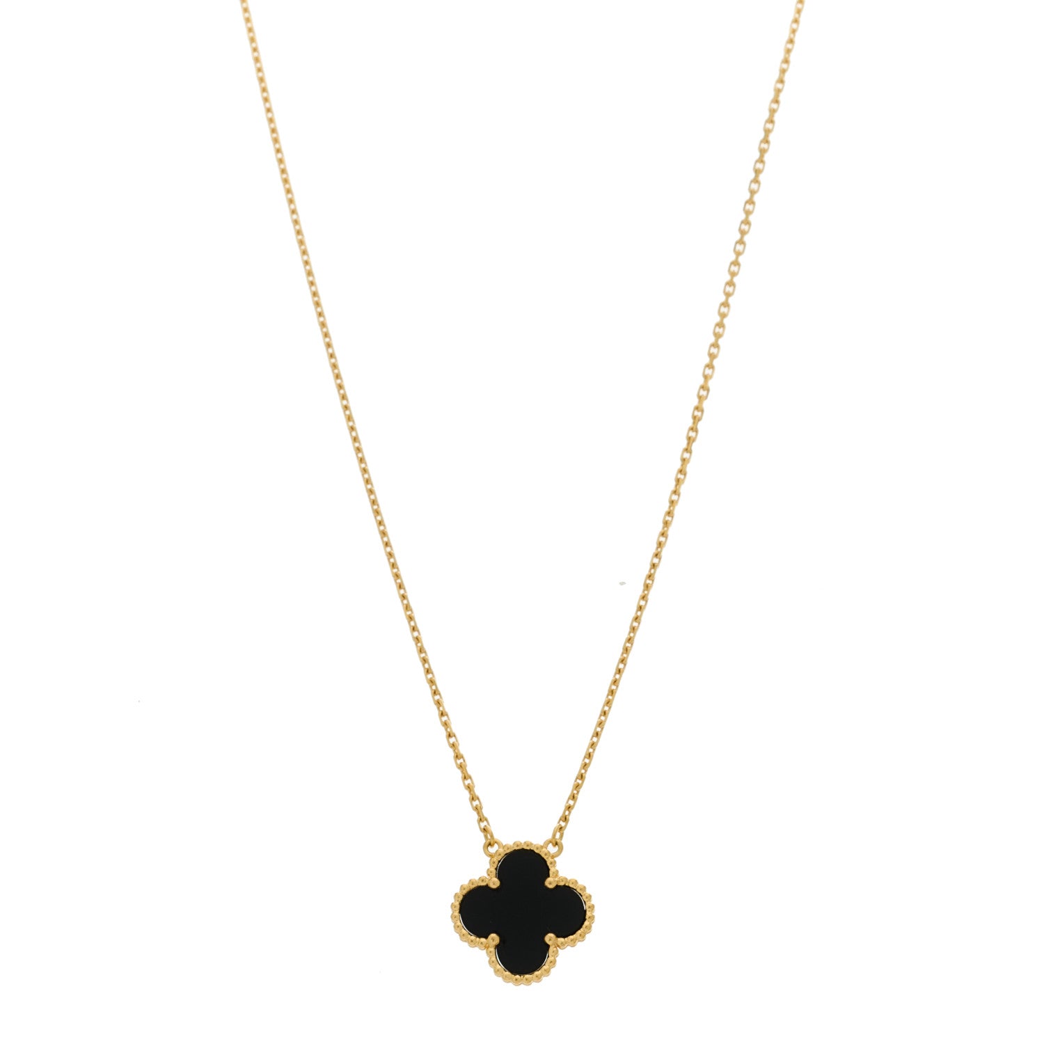 Van Cleef & Arpels 18K Yellow Gold Black Onyx Vintage Alhambra Pendant Necklace 1 of 4