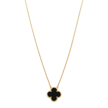 Van Cleef & Arpels 18K Yellow Gold Black Onyx Vintage Alhambra Pendant Necklace 1 of 4