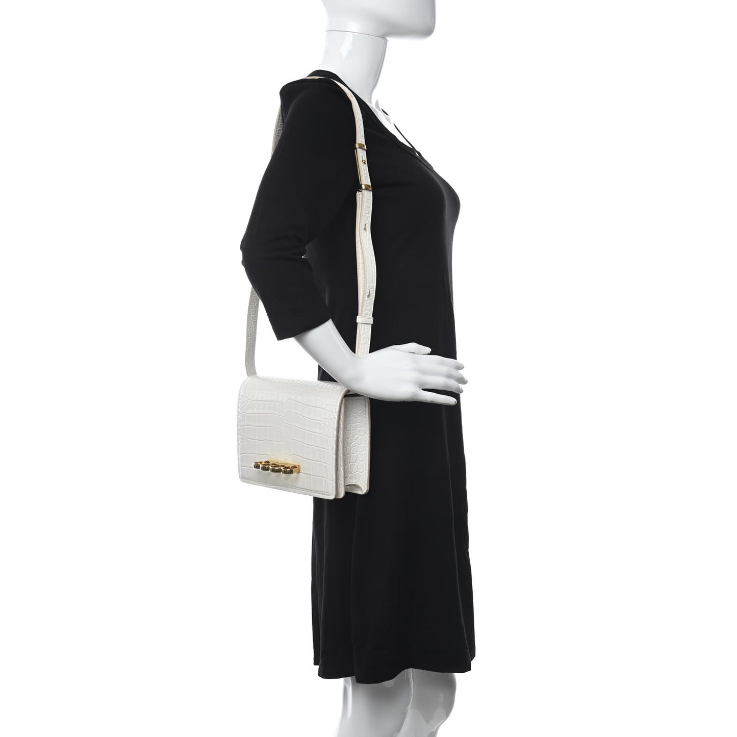 Crocodile Embossed Calfskin Four Ring Knuckle Crossbody Bag Soft Ivory