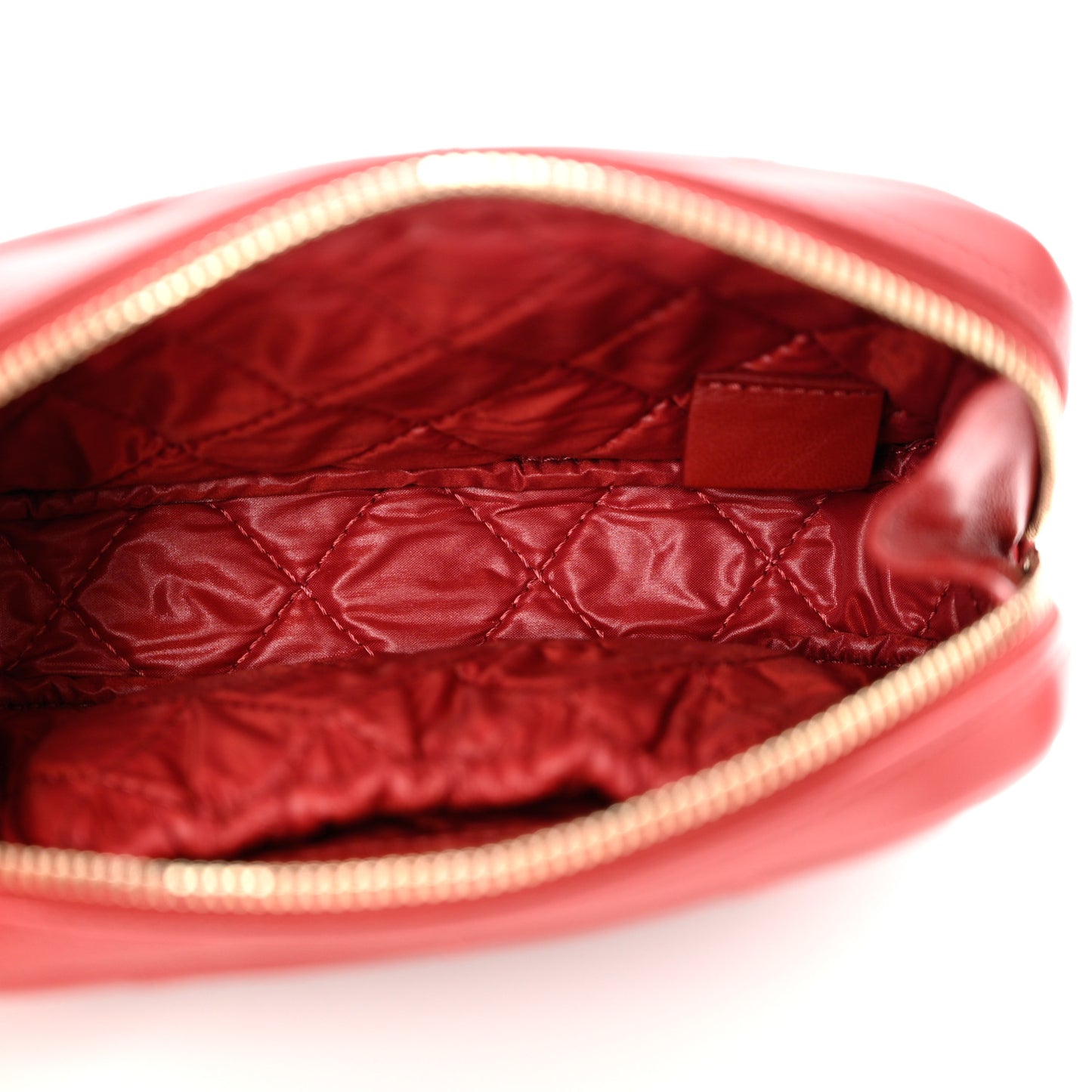 Lambskin Quilted Small Curvy Pouch Cosmetic Case Red