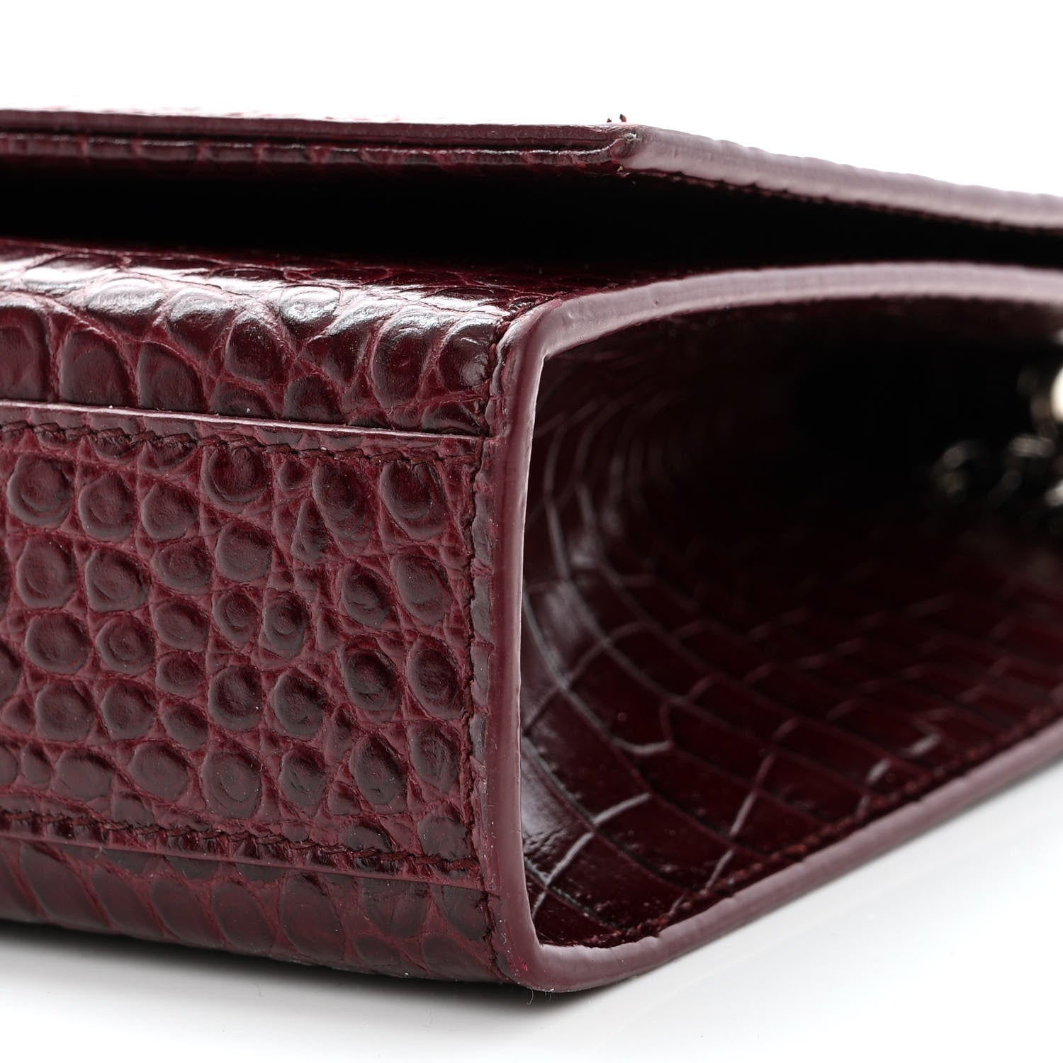 Saint Laurent Calfskin Crocodile Embossed Medium Classic Monogram Kate Tassel Satchel Dark Red 10 of 12