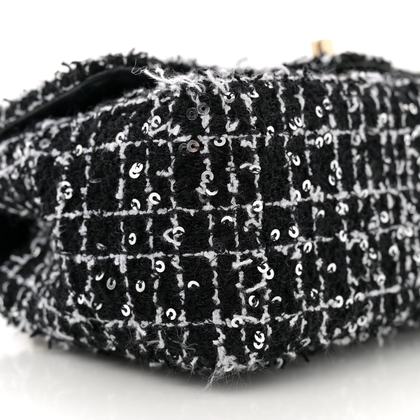 Tweed Quilted Mini Top Handle Rectangular Flap Black White