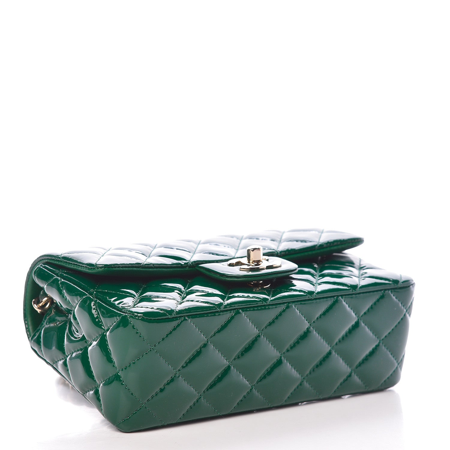 Chanel Patent Calfskin Quilted Mini Rectangular Flap Dark Green 4 of 11