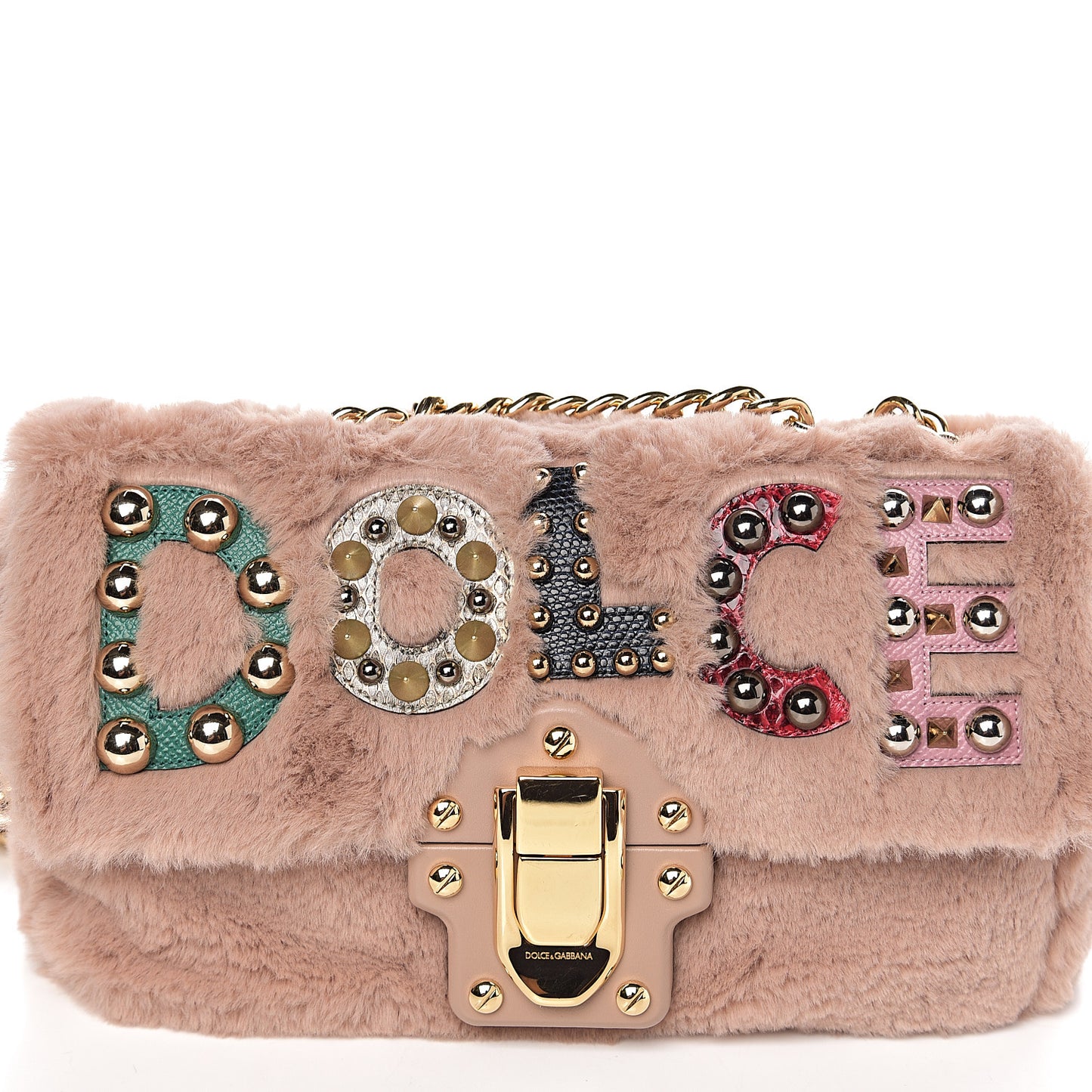 Faux Fur Watersnake Embellished Lucia Shoulder Bag Pink