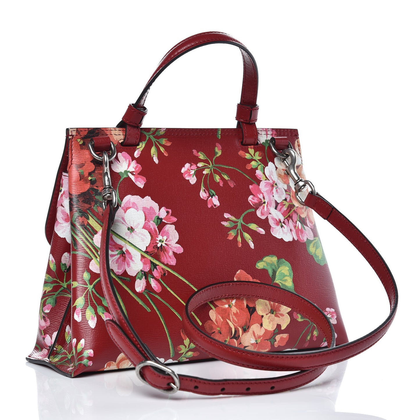 Shangai Calfskin Blooms Print Small Bamboo Daily Top Handle Bag Romantic Cerise Multicolor