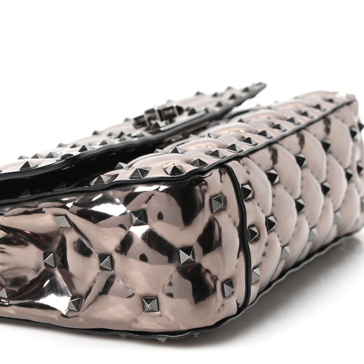 Metallic Patent Small Rockstud Spike Shoulder Bag Rutenio