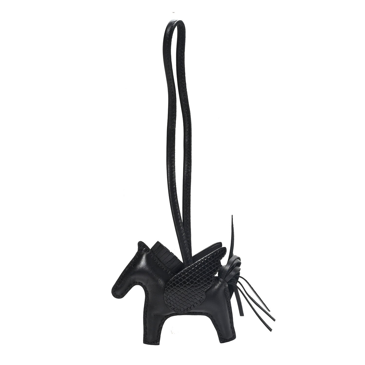 Hermes Milo Lambskin Lizard Touch Grigri Rodeo Pegase Horse Bag Charm PM So Black 1 of 5