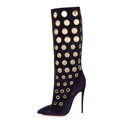 Christian Louboutin Suede Eyelet Apollo Boots 38 Purple 1 of 6