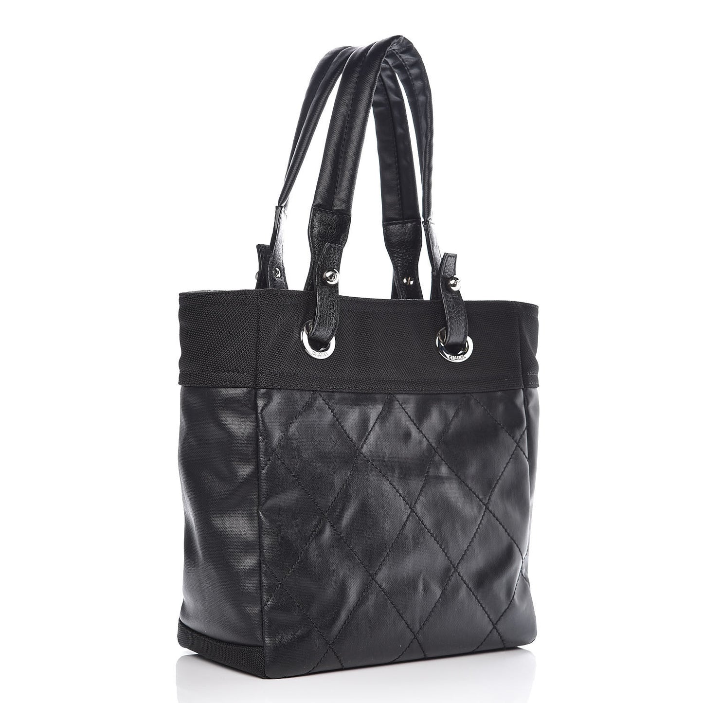Coated Canvas Quilted Small Paris Biarritz Tote Black