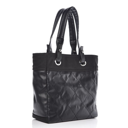Chanel Coated Canvas Quilted Small Paris Biarritz Tote Black 3 of 11