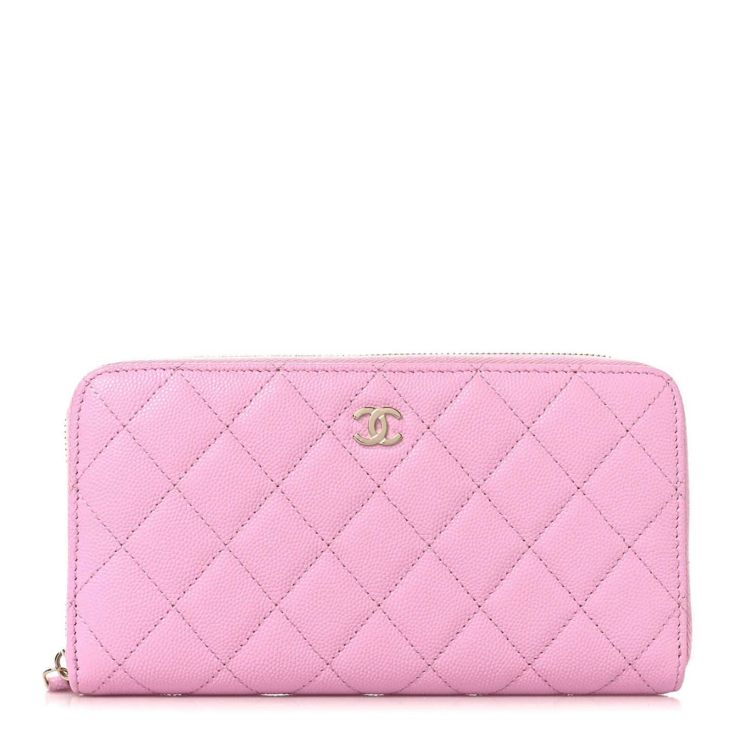 Caviar Quilted Large Gusset Zip Around Wallet Light Pink