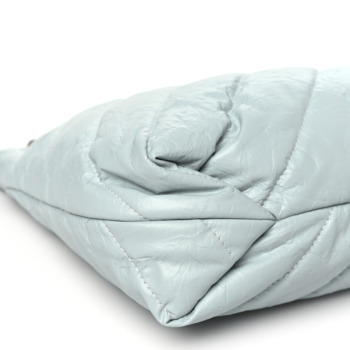 Crushed Calfskin Quilted Crush Small Tote Bag Light Blue