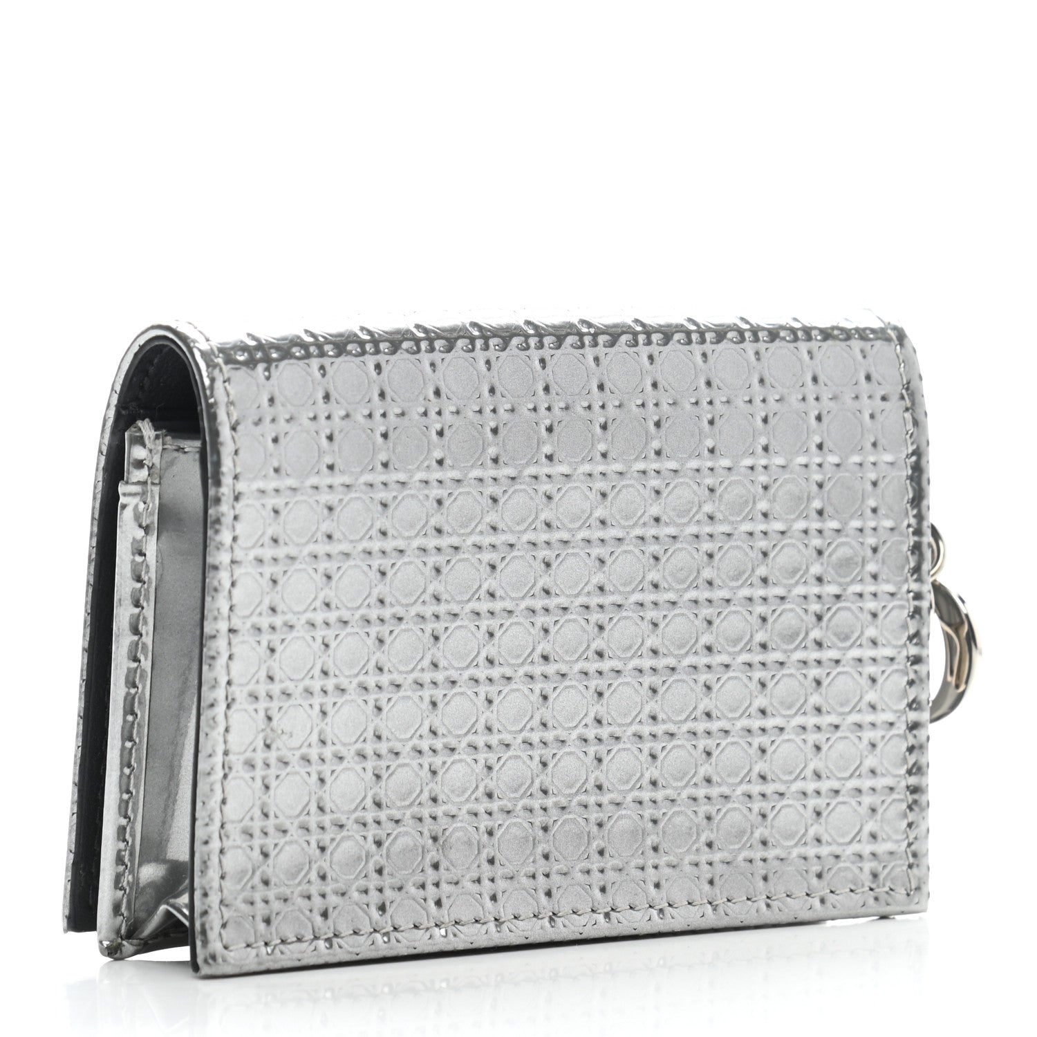 Christian Dior Metallic Patent Micro-Cannage Lady Dior Card Holder Silver 3 of 7