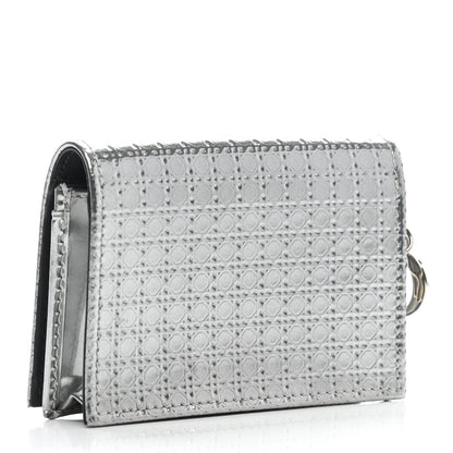 Christian Dior Metallic Patent Micro-Cannage Lady Dior Card Holder Silver 3 of 7