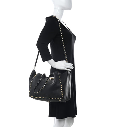 Valentino Garavani Pebbled Calfskin Medium Rockstud Tote Black 2 of 20