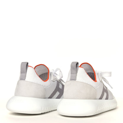 Hermes Knit Suede Goatskin Womens Crew Sneakers 35 White Gris 3 of 6