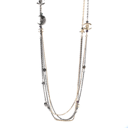 Chanel Glass Pearl Strass CC Long Necklace Gold Silver 1 of 7