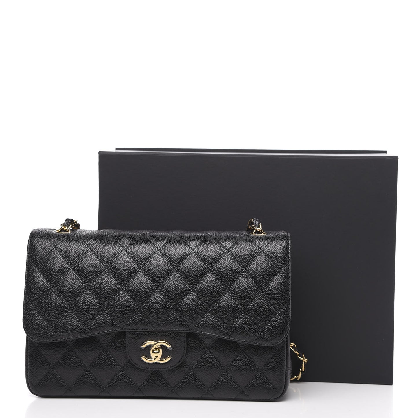 Caviar Quilted Jumbo Double Flap Black
