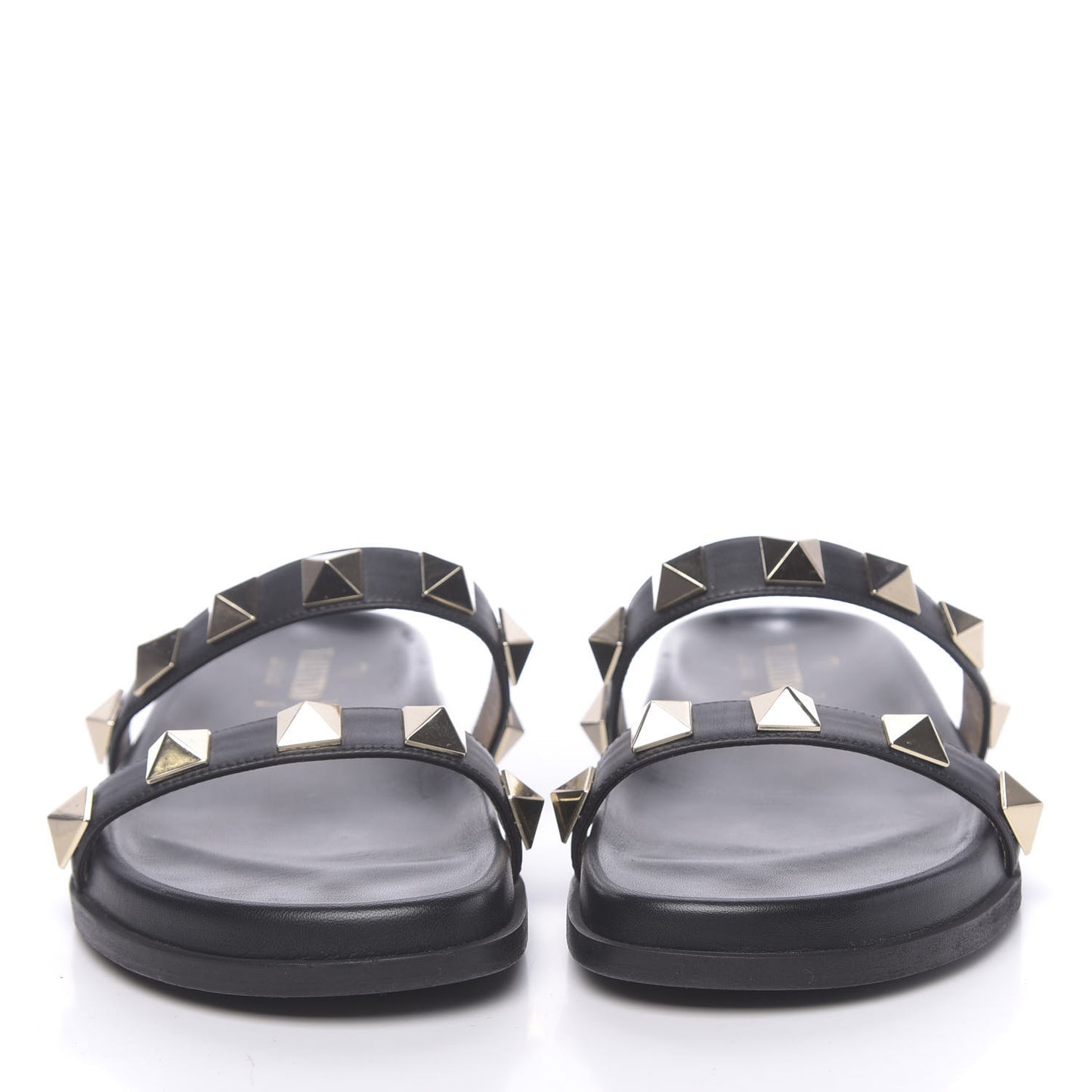 Vitello Macro Rockstud Lock Slide Sandals 35 Black