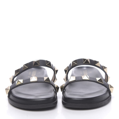 Valentino Garavani Vitello Macro Rockstud Lock Slide Sandals 35 Black 2 of 10