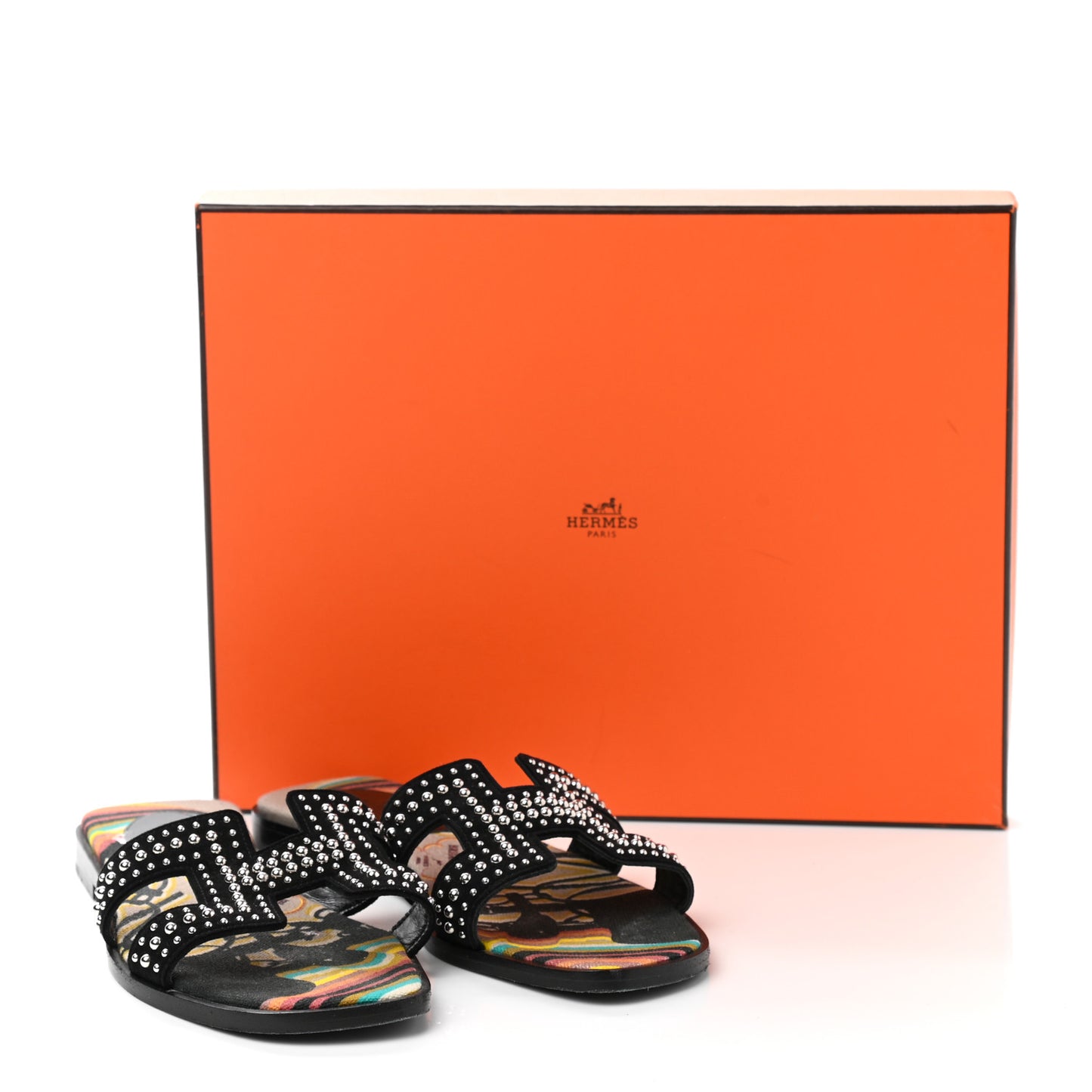 Suede Goatskin Studded Oran Sandals 35.5 Black
