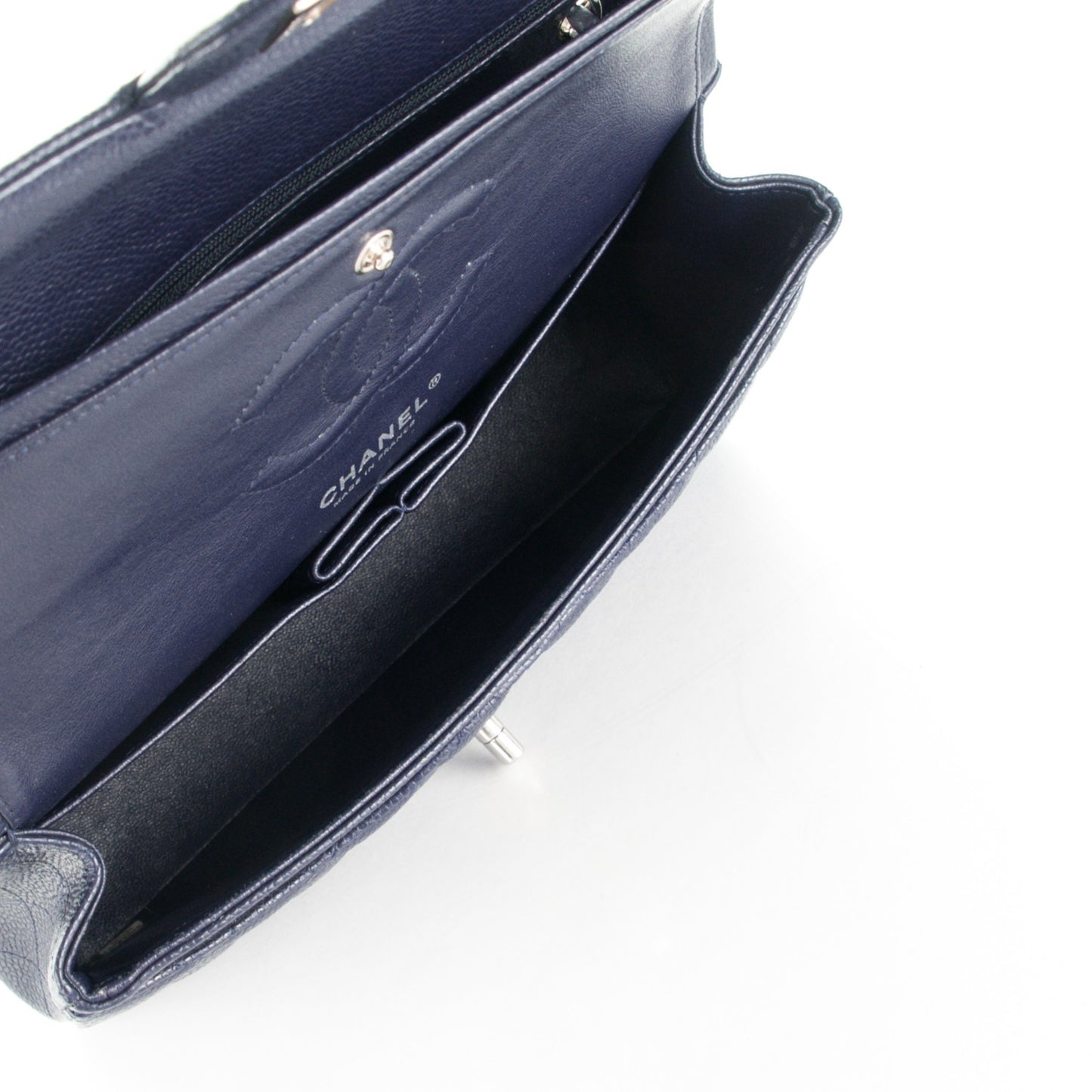 Caviar Quilted Medium Double Flap Navy