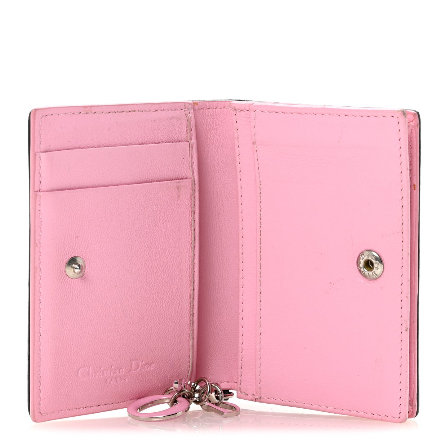 Lambskin Cannage Bi-Color Small Lady Dior Flap Card Holder Black Pink