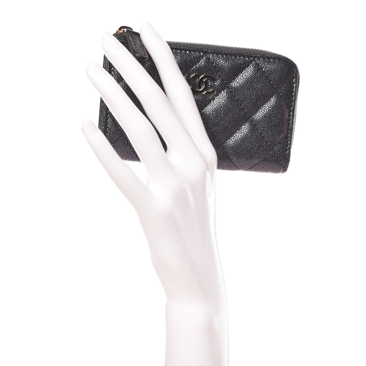 Iridescent Caviar Quilted Key Holder Case Black