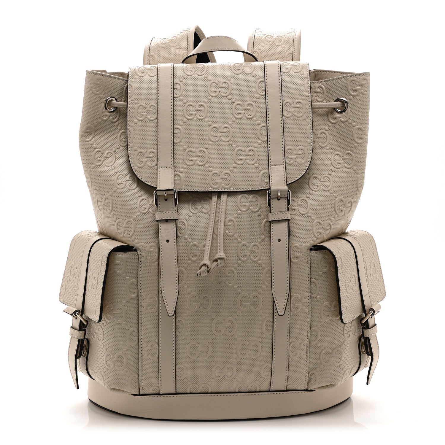 Gucci Piuma Calfskin Jumbo GG Embossed Double Buckle Backpack Mystic White 1 of 10