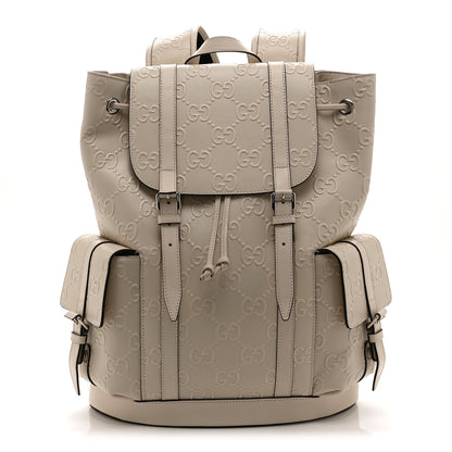 Gucci Piuma Calfskin Jumbo GG Embossed Double Buckle Backpack Mystic White 1 of 10