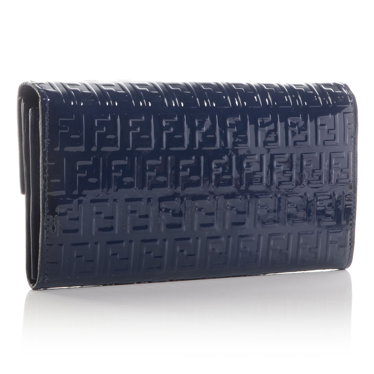 Fendi Patent Zucchino Continental Wallet Navy 3 of 10