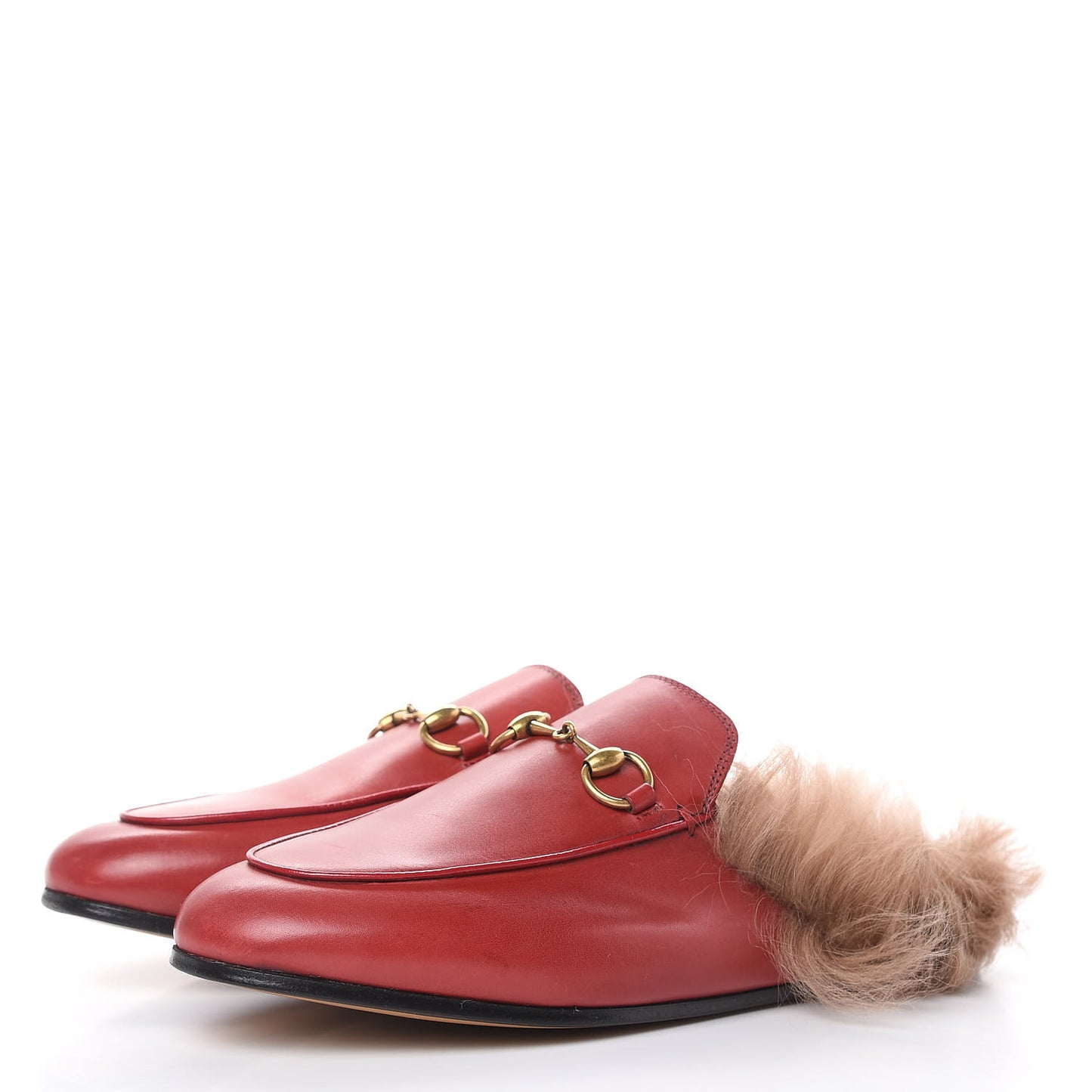 Betis Glamour Calfskin Fur Womens Princetown Slippers 37 Hibiscus Red Naturale