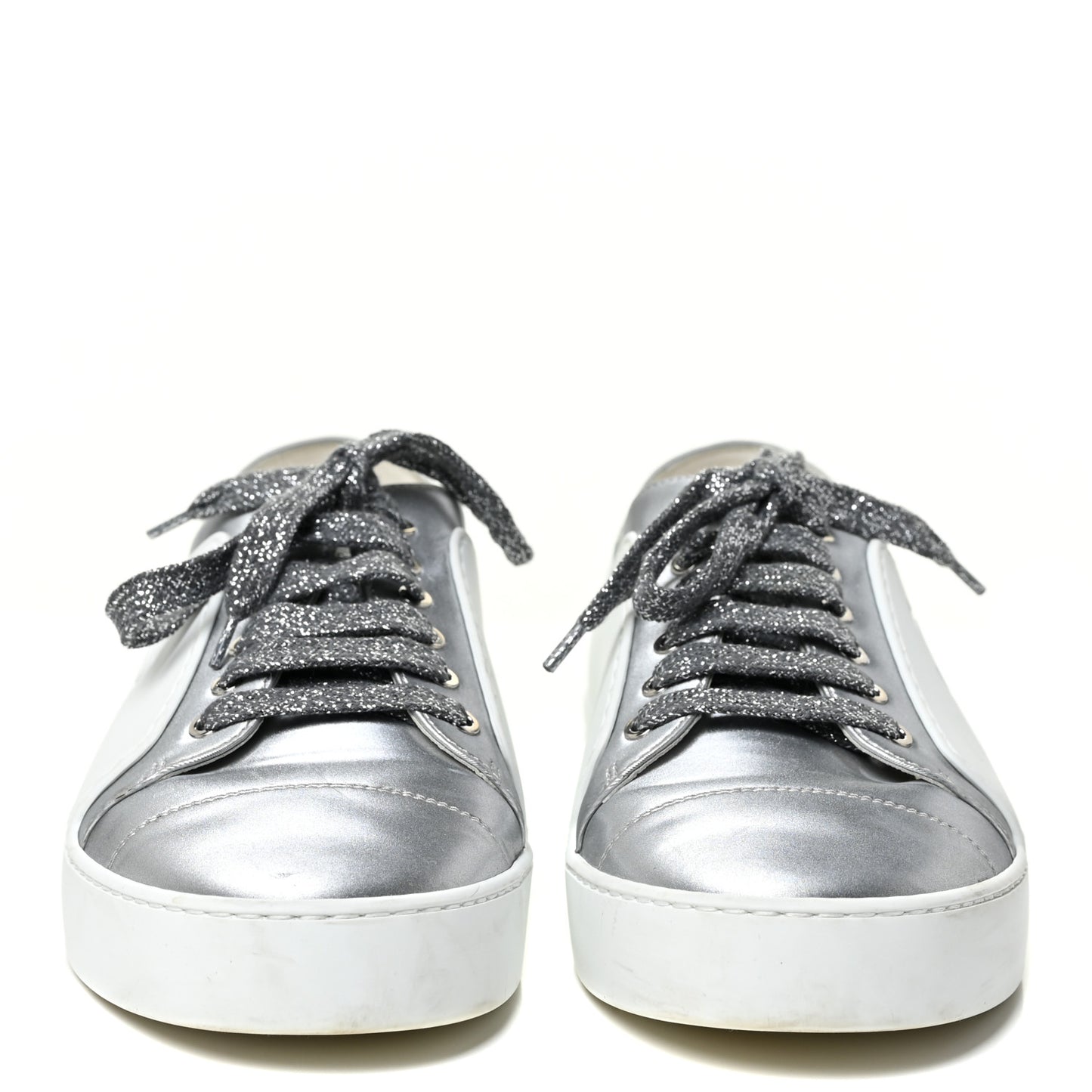 Iridescent Goatskin Womens Sneakers 40.5 White Silver