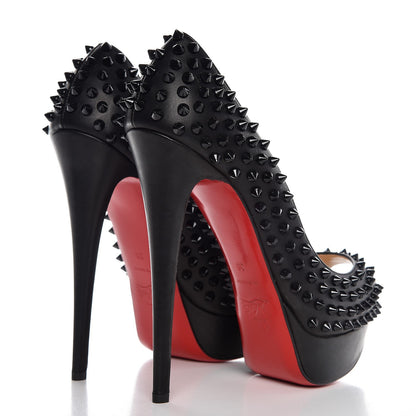Christian Louboutin Calfskin Lady Peep Spikes VIP 150 Pumps 39 Black 4 of 8