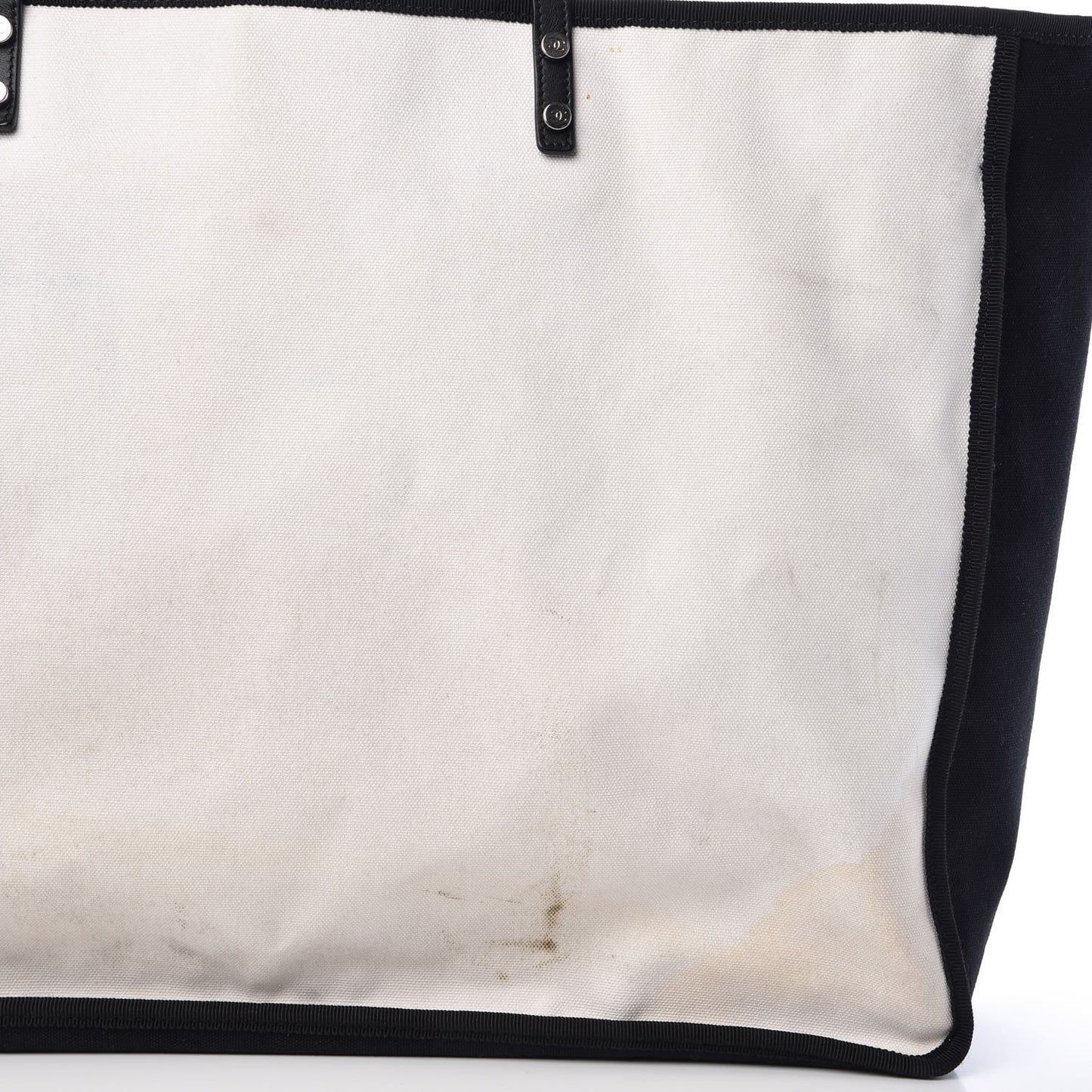 Canvas Calfskin Large Let's Demonstrate Tote White Black