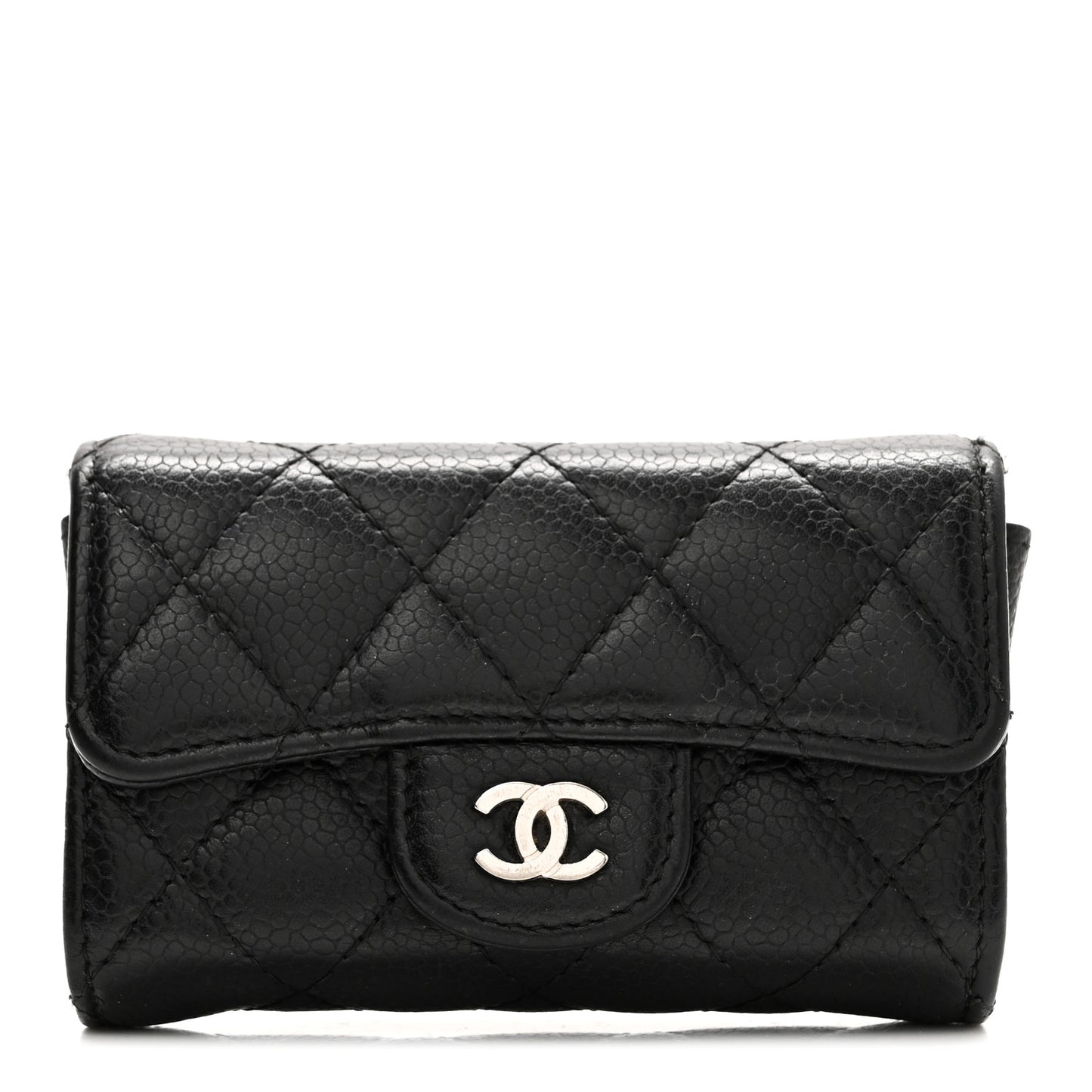 Caviar Quilted Flap Card Holder Black