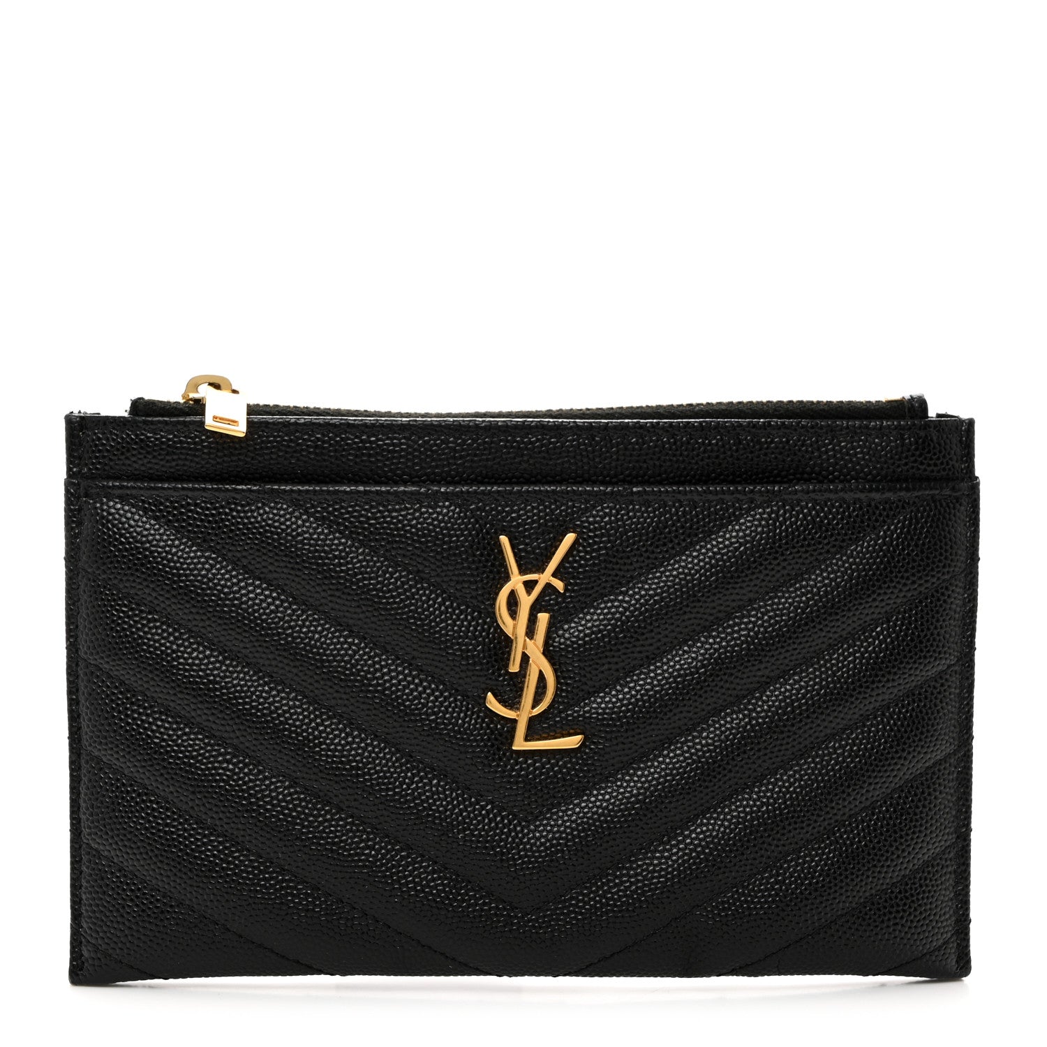 Saint Laurent Grain De Poudre Chevron Monogram Bill Pouch Black 1 of 8