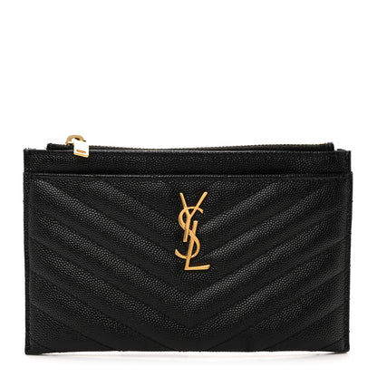 Saint Laurent Grain De Poudre Chevron Monogram Bill Pouch Black 1 of 8