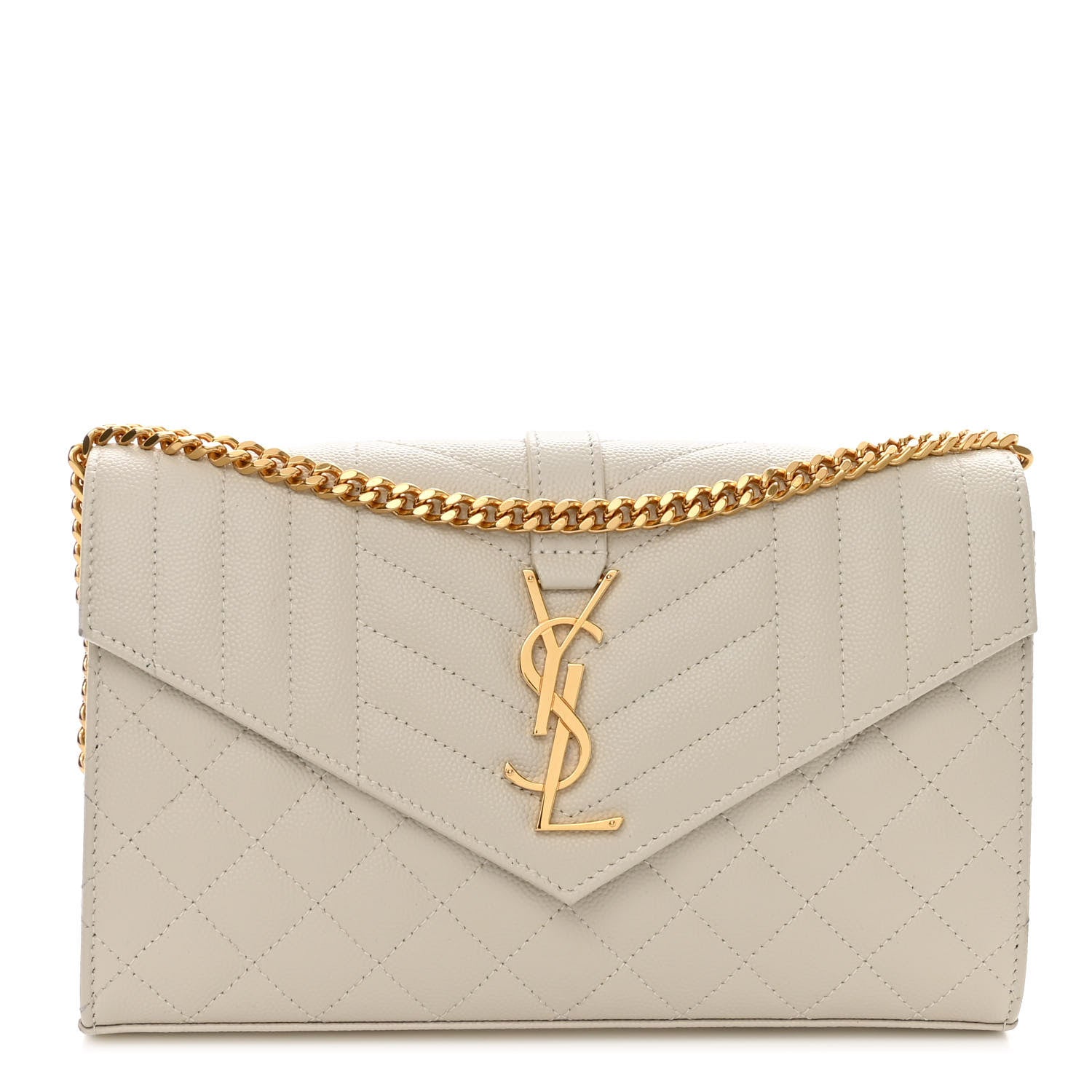 Saint Laurent Grain De Poudre Mixed Matelasse Triquilt Monogram Chain Wallet Crema Soft 1 of 10