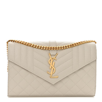 Saint Laurent Grain De Poudre Mixed Matelasse Triquilt Monogram Chain Wallet Crema Soft 1 of 10