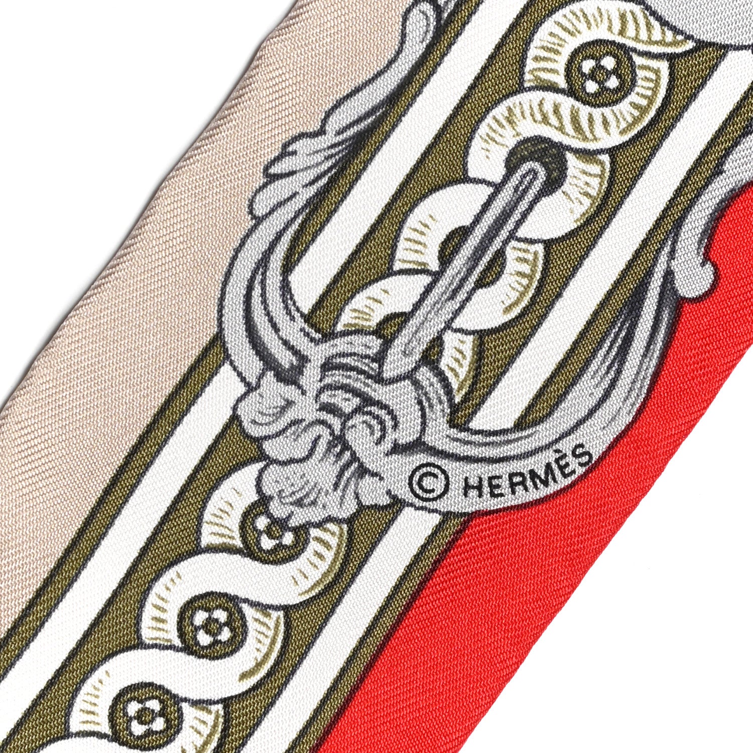 Hermes Silk Bride De Cour Twilly Corail Naturel Kaki 3 of 4