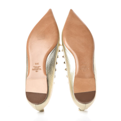 Valentino Garavani Metallic Pebbled Calfskin Rockstud Ballerina Flats 38.5 Platino 5 of 7