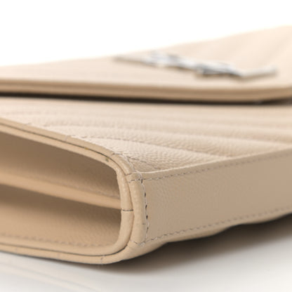 Saint Laurent Grain De Poudre Matelasse Chevron Monogram Chain Wallet Nude Powder 8 of 9
