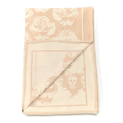 Alexander McQueen Wool Cashmere Roses Skull Blanket Ivory Havana Beige 2 of 3