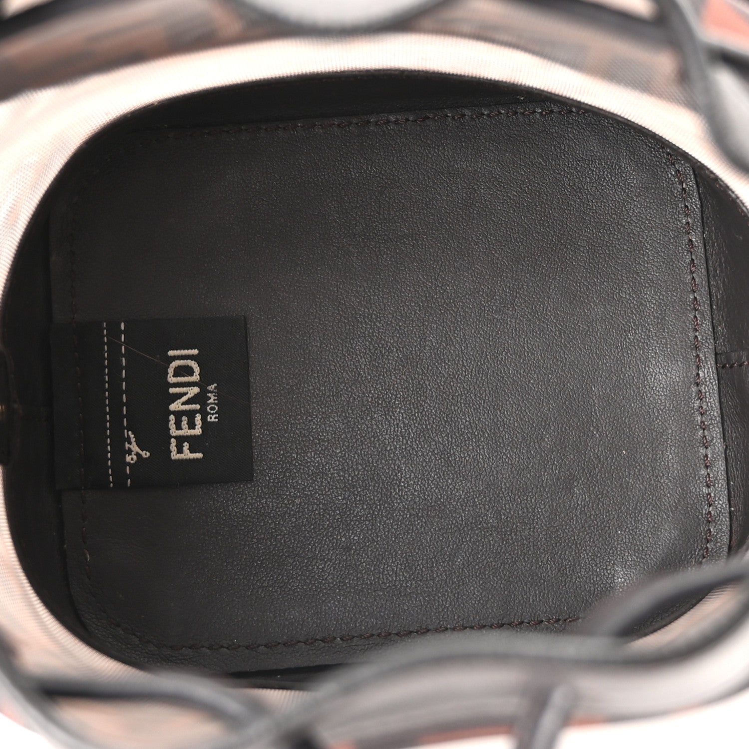 Fendi Mesh Vitello Grace F is Fendi FF 1974 Mini Mon Tresor Bucket Bag Marrone Black Ebano 5 of 10