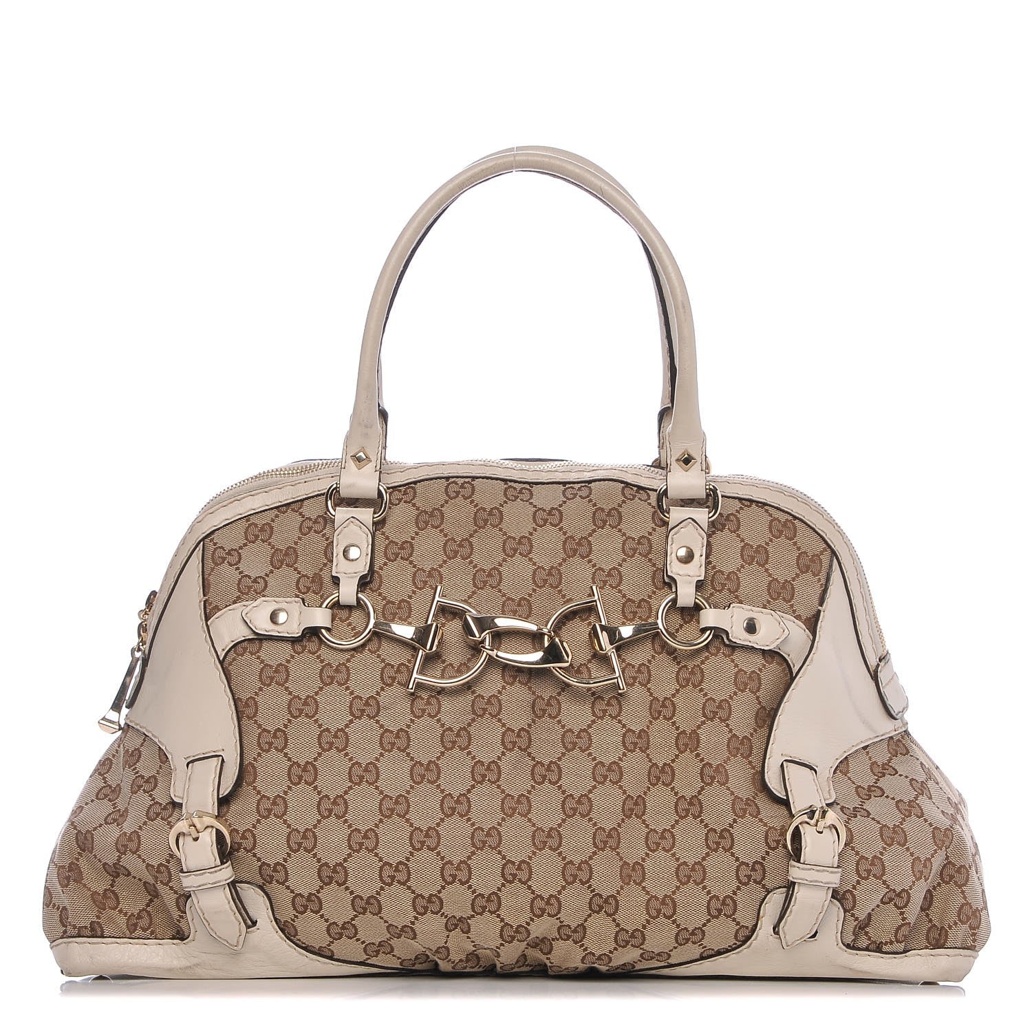 Gucci Monogram Medium Horsebit Nail Boston Off White 1 of 13