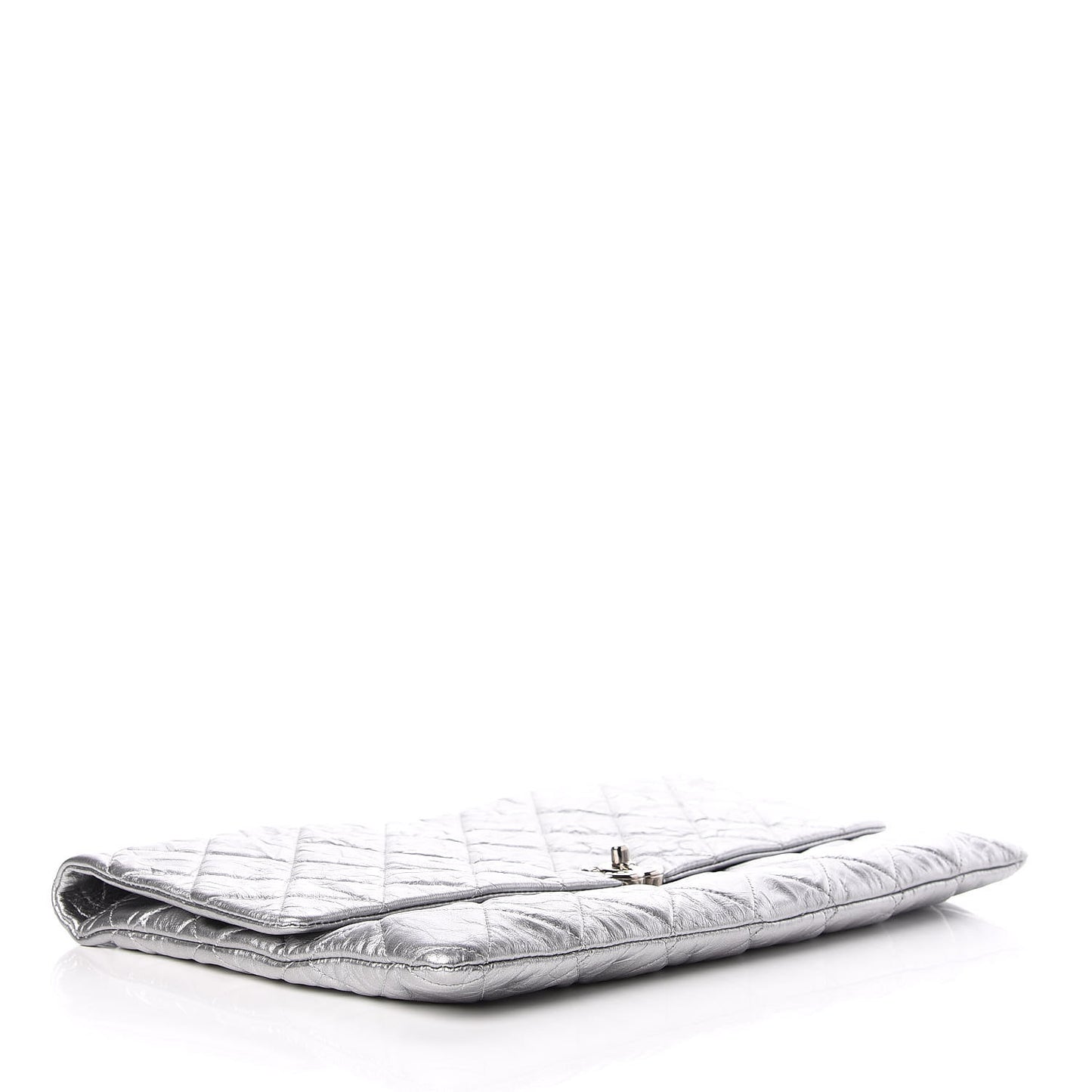 Metallic Crumpled Calfskin Big Bang Large Flap Bag Silver