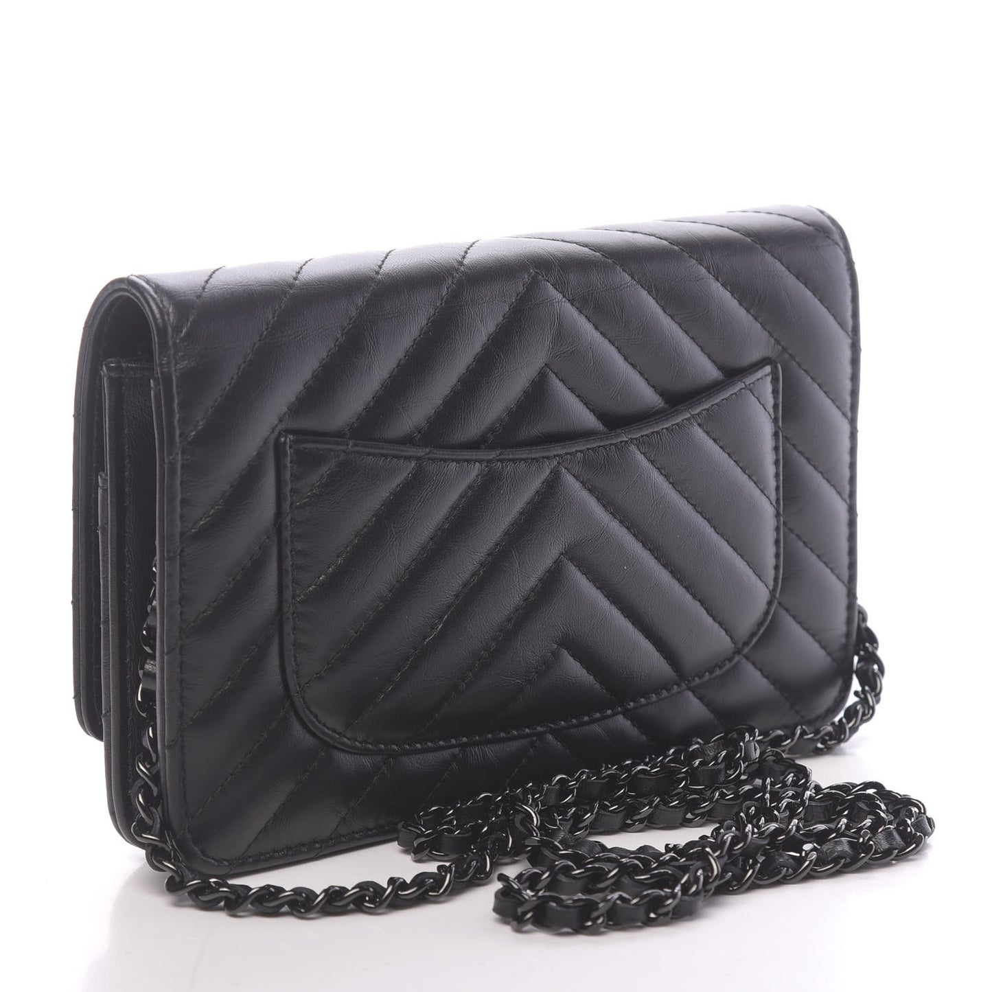 Aged Calfskin Chevron Quilted Reissue Wallet On Chain WOC So Black