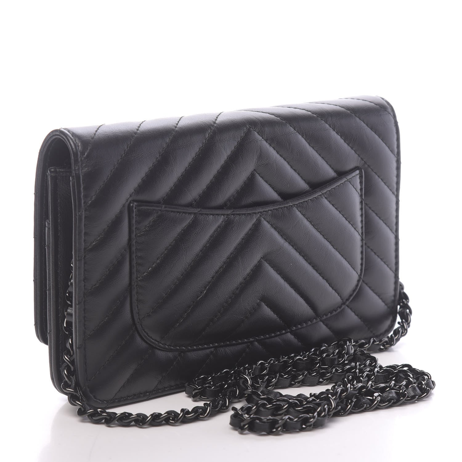 Chanel Aged Calfskin Chevron Quilted Reissue Wallet On Chain WOC So Black 3 of 11